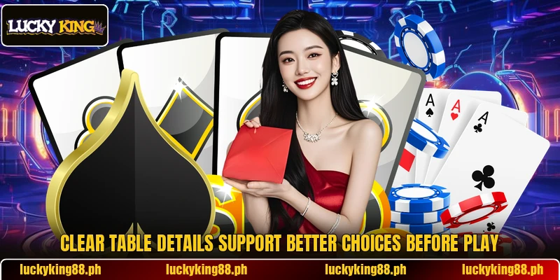 Clear table details support better choices before play