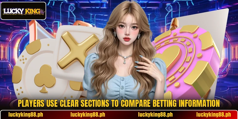 Players use clear sections to compare betting information Players use clear sections to compare betting information